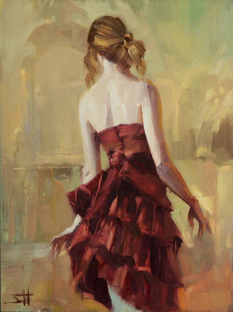 Girl in a Copper Dress (2) by Steve Henderson Oil ~ 16 x 12